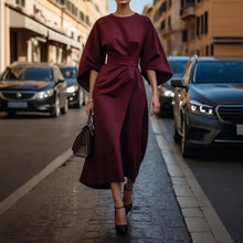 Load image into Gallery viewer, 2025 Women&#39;s Fashion Temperament Elegant Solid Color Waist Dress Casual Bat Sleeve Long Skirt Vestidos De Mujer