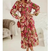 Load image into Gallery viewer, Women&#39;s New Fashion  V-neck Long Sleeve Long Party Dress Ladies Personality Print Pleated Dress Women Casual A-line Dress