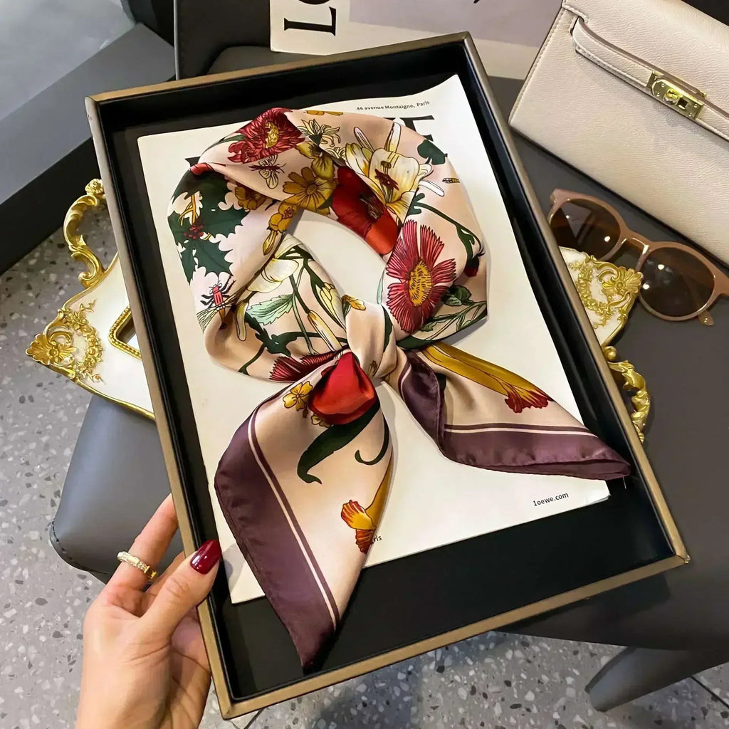 2025 NEW Hijab Head Girl Luxury Silk Square Plaid Scarf Women Satin Neck Hair Tie Band Soft Work Neckerchife