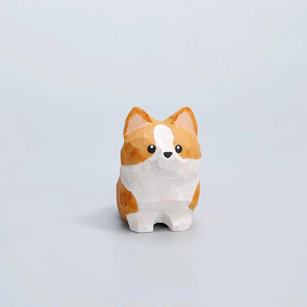 Handcrafted wood carving Home decorations decoraciones para el hogar desk accessories room decor Handmade Corgi Statue room