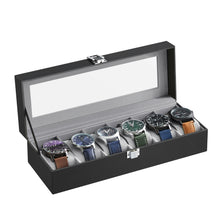 Load image into Gallery viewer, SONGMICS 6 Watches Watches box watches box with glass lid velvet watches cushion watches case with lock 11.2x30x8 cm