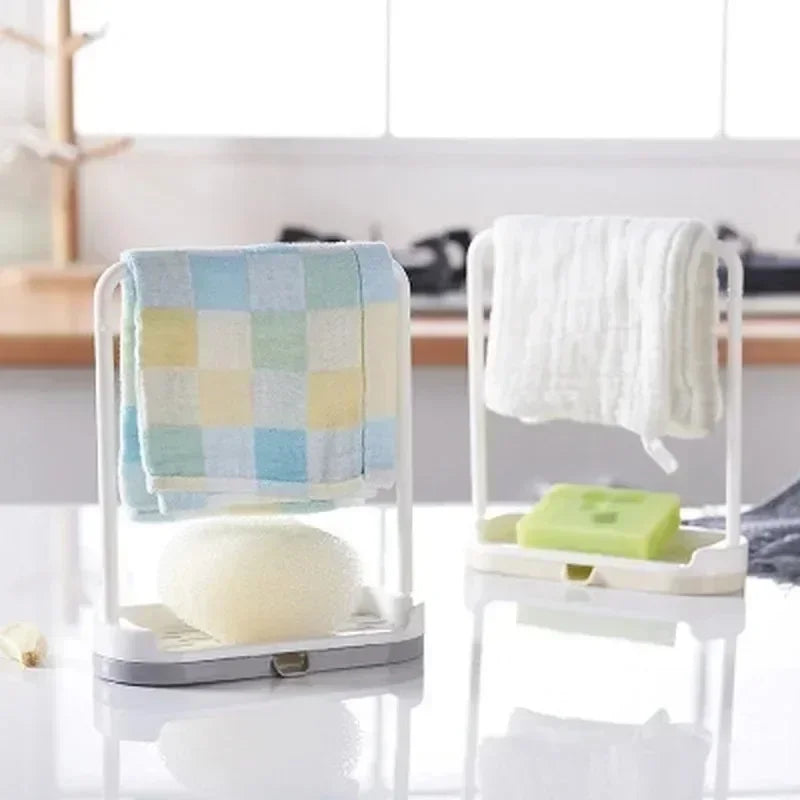 Kitchen Solid Color Simple Storage Rack Towel Sponge Drain Racks Rag Dishcloth Hanging Rack Soap Holder Sink Desktop Organizer
