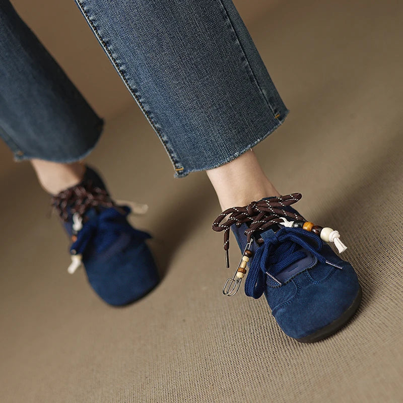 Women's Shoes Flats Casual Sneakers Round Toe Barefoot Woman Elegant Low Heel Stylish Trend Luxury High Quality Blue