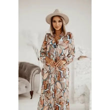 Load image into Gallery viewer, Women&#39;s New Fashion  V-neck Long Sleeve Long Party Dress Ladies Personality Print Pleated Dress Women Casual A-line Dress