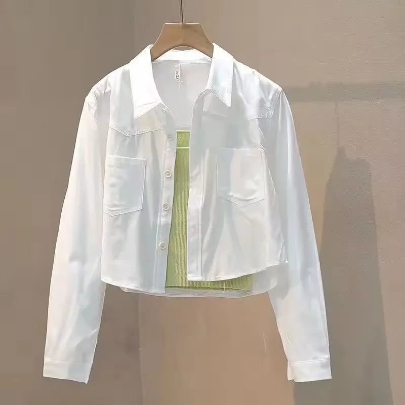 Fashion Women's  Loose Cropped Short Blouses 2025 New Spring Summer Long Sleeve Thin Casual Coats Female Korean Blusas Tops