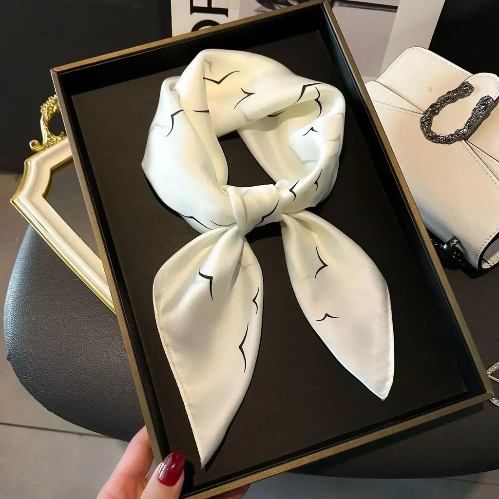 2025 NEW Hijab Head Girl Luxury Silk Square Plaid Scarf Women Satin Neck Hair Tie Band Soft Work Neckerchife