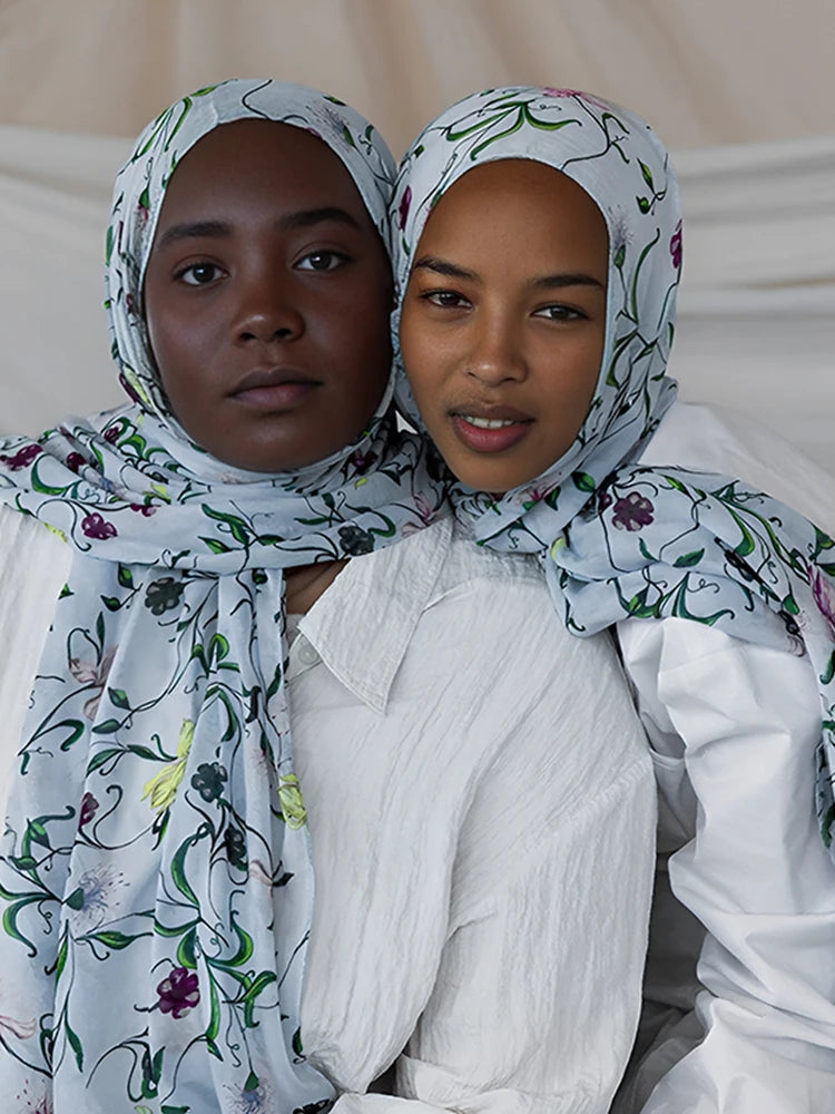 Ramadan Hijab for Women Bohemian Floral Print Shawl Watercolor Soft Muslim Hijabs Lightweight Wrap Scarf Headscarf Summer Beach
