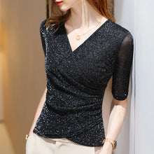 Load image into Gallery viewer, Women&#39;s Clothing 2022 Latest Fashion Blouses Elegant Summer T Shirt Free Shiping Elastic Glitter Blouses or Tops for Woman