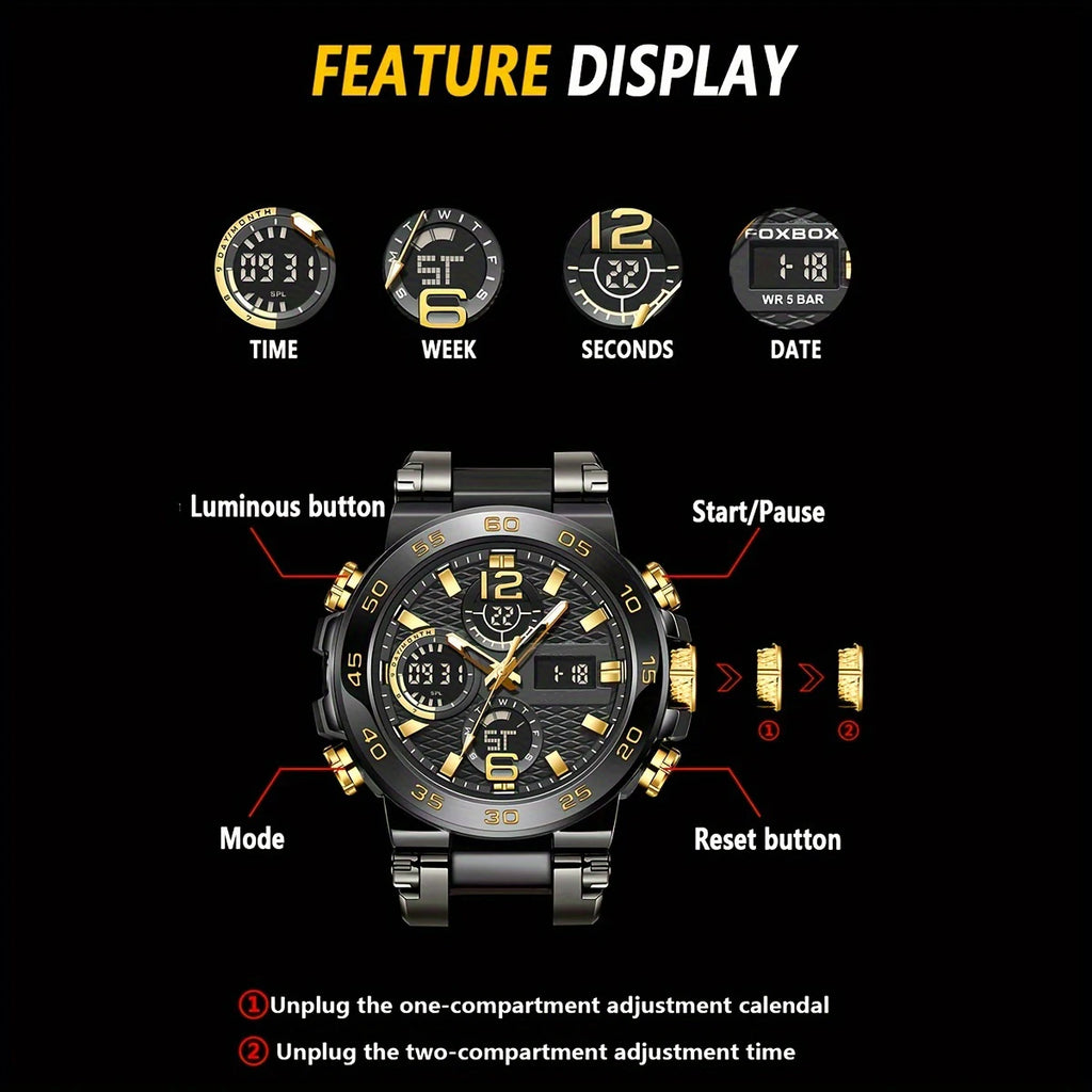 New Watches For Men Waterproof Clock Alarm Reloj Hombre LCD Dual Display Wristwatch Quartz Sports Mens Watch
