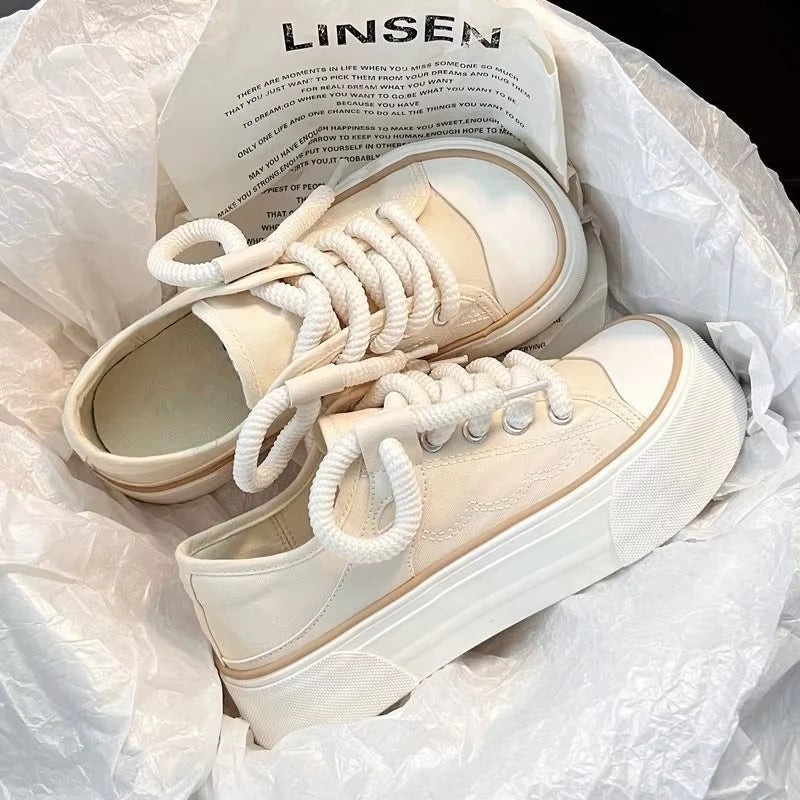 Woman Footwear Round Toe High On Platform Pink Shoes For Women Canvas Black Cute Summer 2025 Daily Routine Spring Ladies Shoes