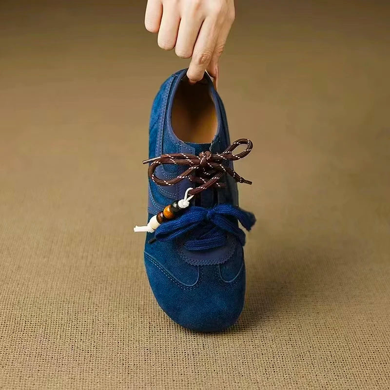 Women's Shoes Flats Casual Sneakers Round Toe Barefoot Woman Elegant Low Heel Stylish Trend Luxury High Quality Blue