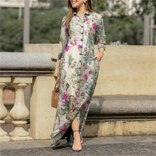 Load image into Gallery viewer, Fashion Summer Dresses 2024 New Women&#39;s Printed Elegant Robe Flip Collar Single Breasted Elegant Commuter Long Dress