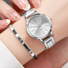 Load image into Gallery viewer, Fashion Women Elagant Watch Casual Simple Steel Strap Quartz Watch Love Bracelet 2PCs Set Temperament Wearing Style