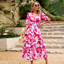 Load image into Gallery viewer, New V-neck Printed Short-sleeved Long Dress Summer Fashion Slim Seaside Vacation Beach Dresses For Women Clothing