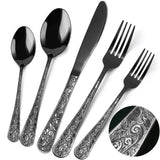 Meythway 40-Piece Vintage Carved Black Silverware Set for 8 Stainless Steel Flatware Set with Knife/Fork/Spoon Cutlery Set for Home and Kitchen Utensil Set with Dishwasher Safe